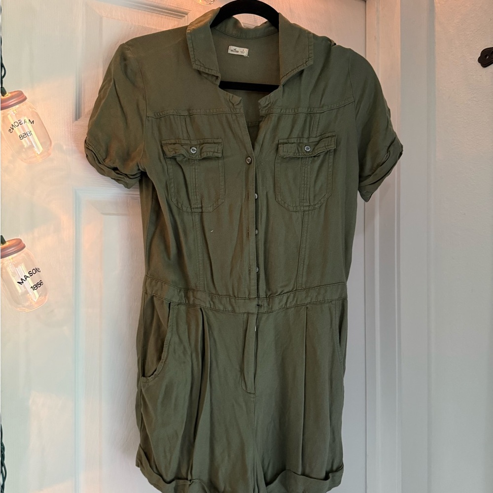 Hollister Olive Green Button-Up Romper